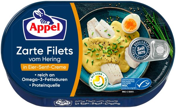 APPEL HERINGFILETS IN EIER-SENF -CREME 10 / 200 G.