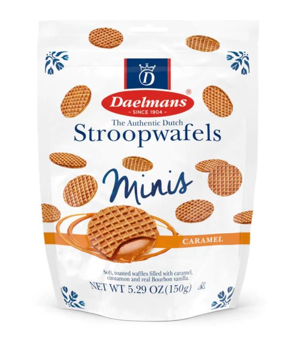 DAELMANS MINIS CARAMEL STROOPWAFELS STAND-UP POUCH 10 / 150 G.
