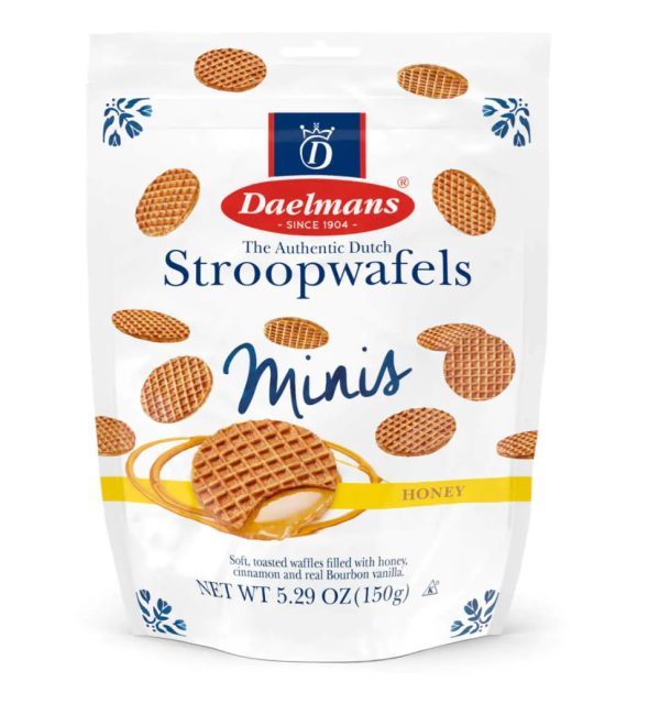 DAELMANS MINIS HONEY STROOPWAFELS STAND-UP POUCH 10 / 150 G.