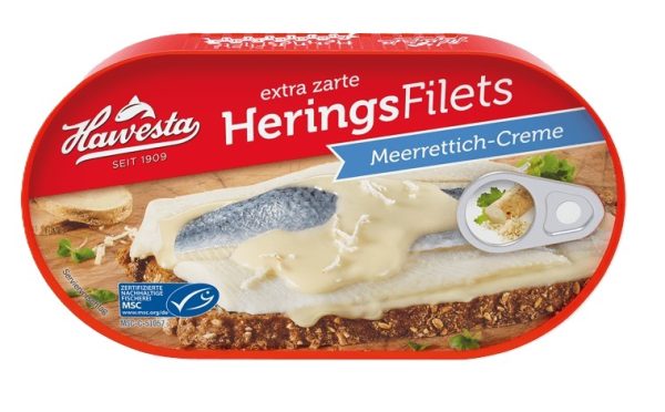 HAWESTA HERRING FILLETS IN MEERRETTICH / HORSERADISH CREME  10 / 200 G.