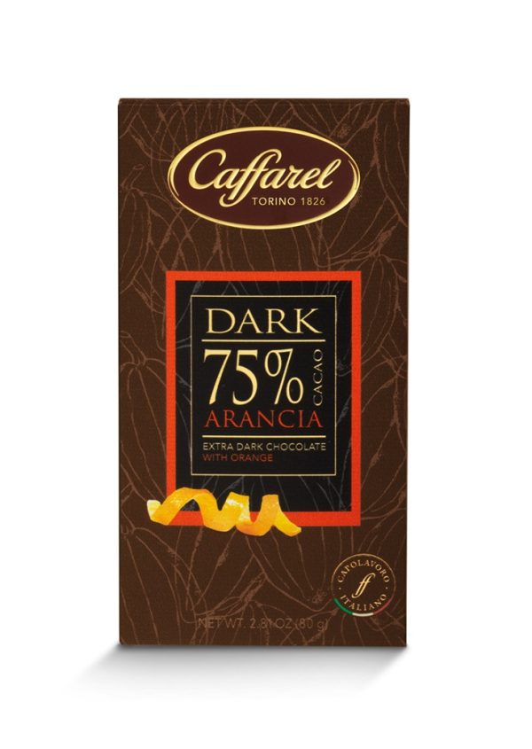 CAFFAREL ORANGE 75% DARK  CHOCOLATE BAR  16 / 80 G.